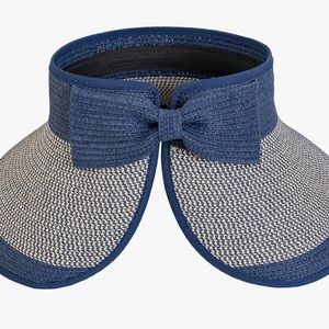 Blue adjustable summer visor hat, straw.